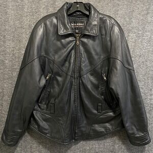 VTG Wilsons Leather Jacket Mens L Black Bomber Thinsulate Ultra Heavy Moto Biker